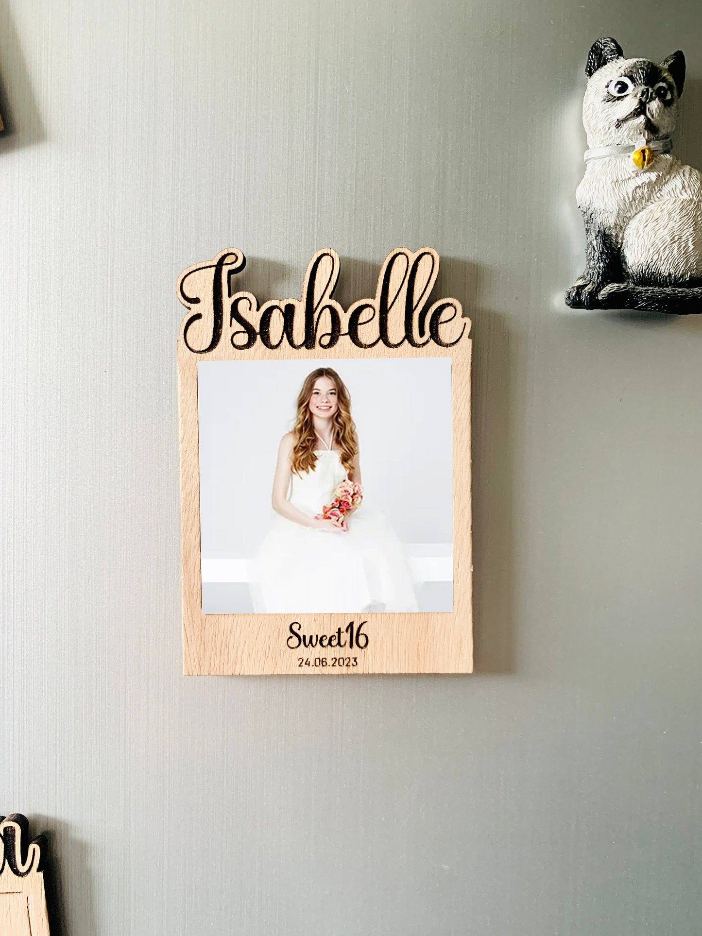 Magnetic Mini Photo Frame Favors, Baptism Instax Photo Frames, Personalized Sweet 16 Birthday Picture Frame Baby Shower Wood Engraved Favors