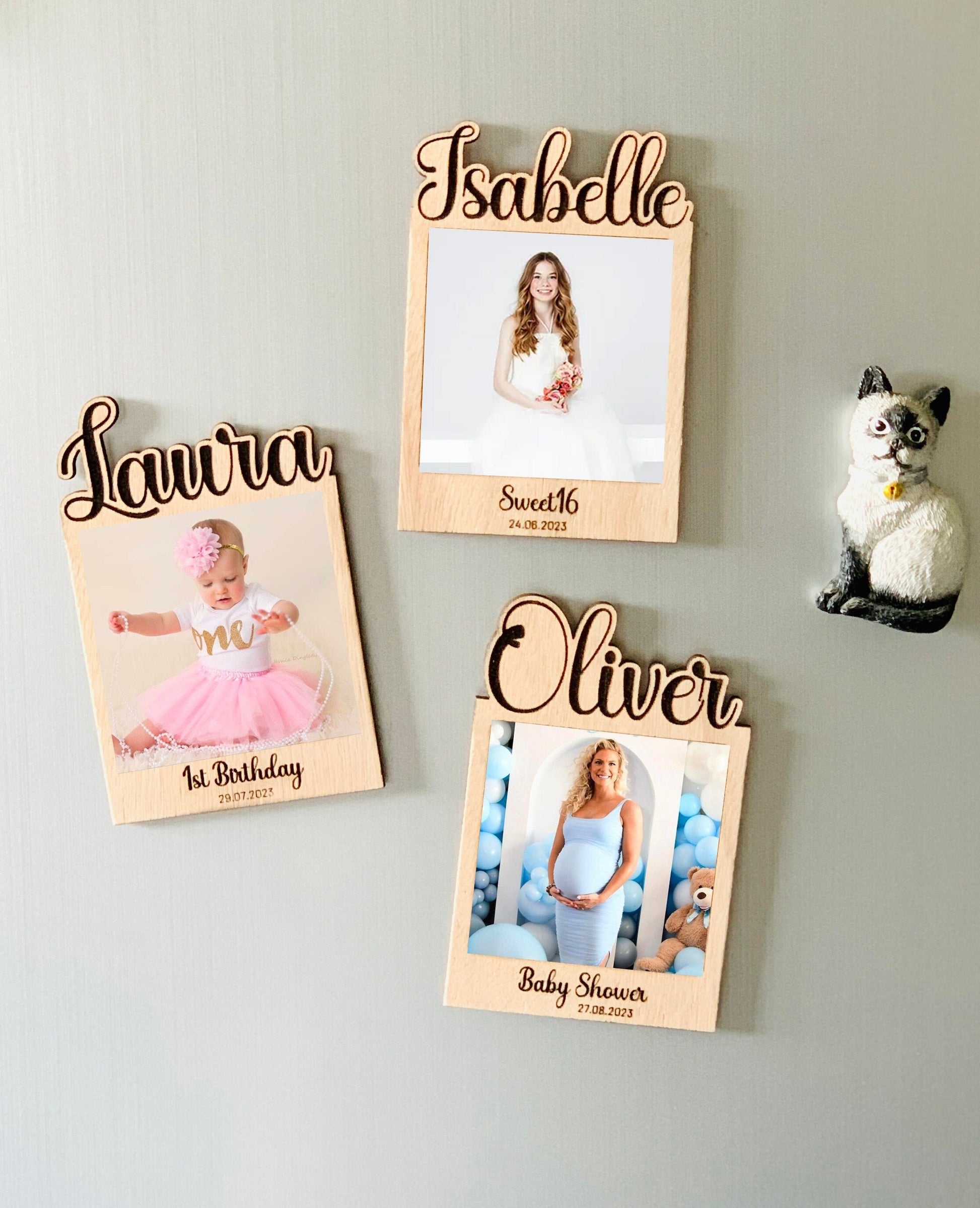 Magnetic Mini Photo Frame Favors, Baptism Instax Photo Frames, Personalized Sweet 16 Birthday Picture Frame Baby Shower Wood Engraved Favors