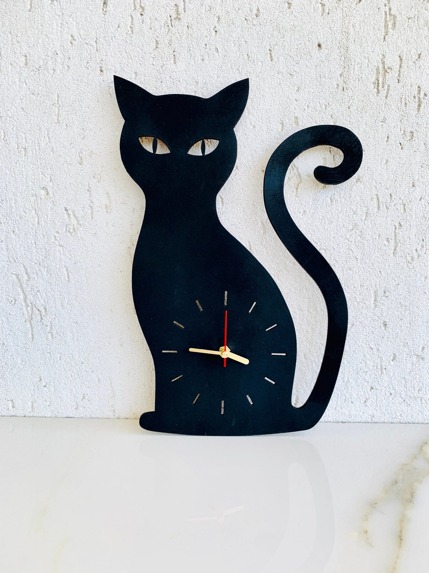 Cat Wall Clock, Black & Gold Wood Wall Hanging Clock, Angry Cat Wall Clock, Cat Lovers Gift, Crazy Cat Lady Gift