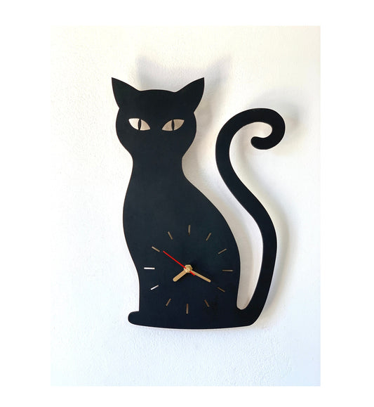 Cat Wall Clock, Black & Gold Wood Wall Hanging Clock, Angry Cat Wall Clock, Cat Lovers Gift, Crazy Cat Lady Gift