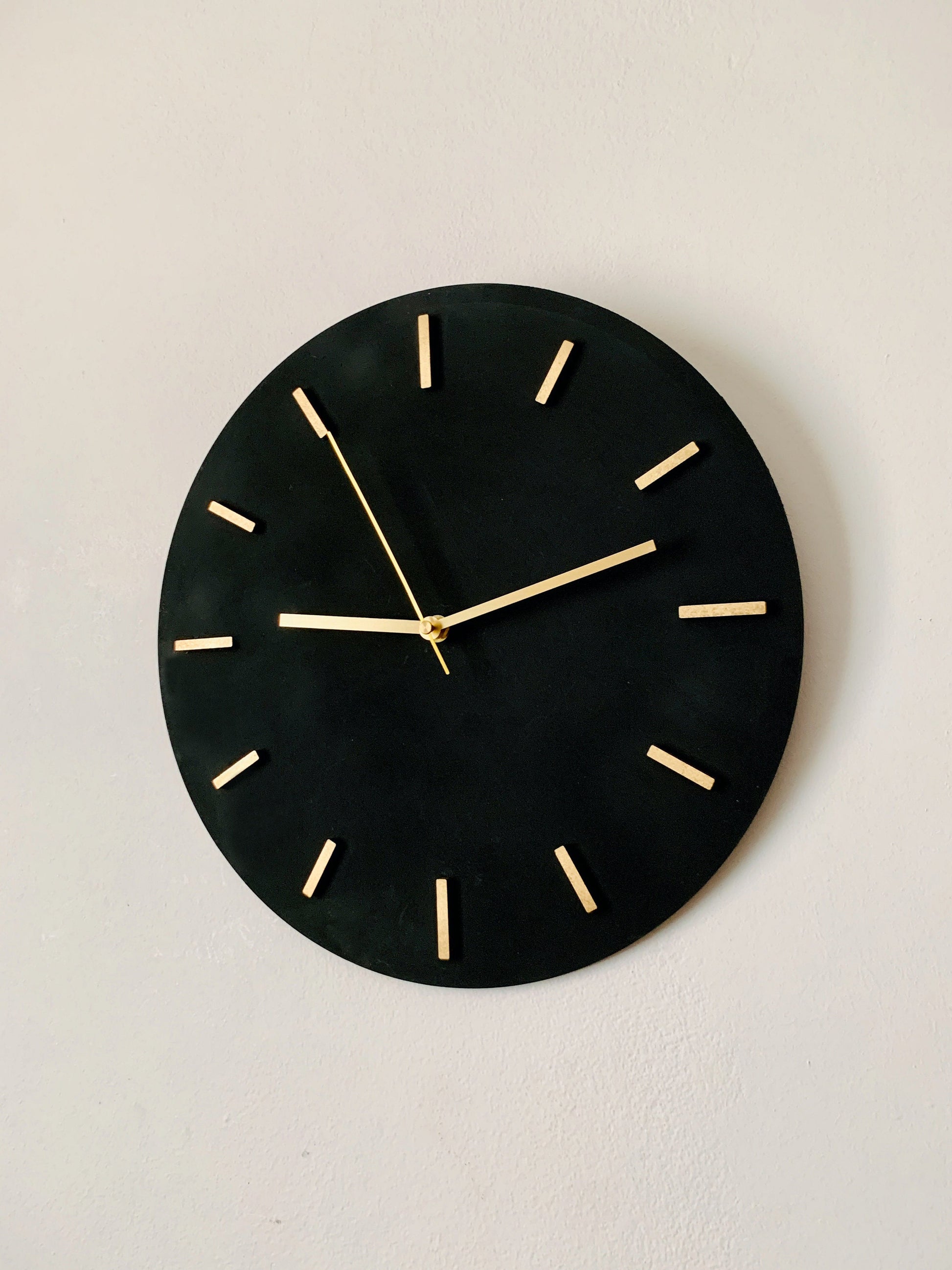 Black & Gold Wall Clock, Round Wooden Wall Hanging Clock, Black Silver Wall Clock, Black Copper Wall Clock, Black White Wall Clock