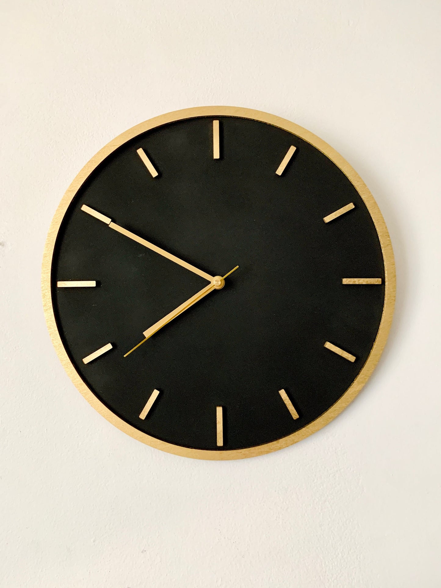 Black & Gold Wooden Wall Clock: Silent Sweep, 14 & 17 Inch