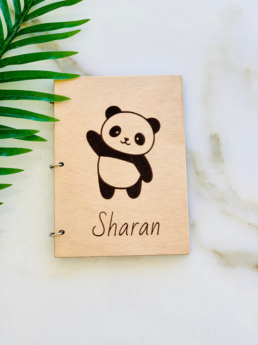 Panda Bear Wooden Notebook Personalized, Custom Red Panda Gift Engraved Notebook, Wooden Name Notepad, Personalized Journal Kids Sketchbook