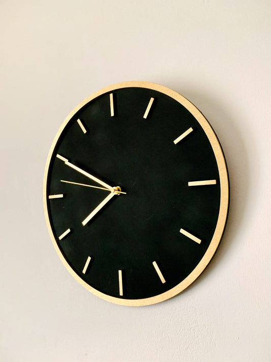 Black & Gold Wall Clock, Round Wooden Wall Hanging Clock, Black Silver Wall Clock, Black Copper Wall Clock, Black White Wall Clock