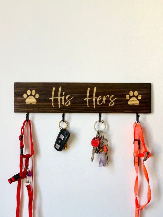 Key and Leash Holder for Wall Personalized Pet Leash Hanger, Dog Cat Lead Holder, Wooden Mr & Mrs Key Hanger, Engraved Key Holder, Pet Gifts