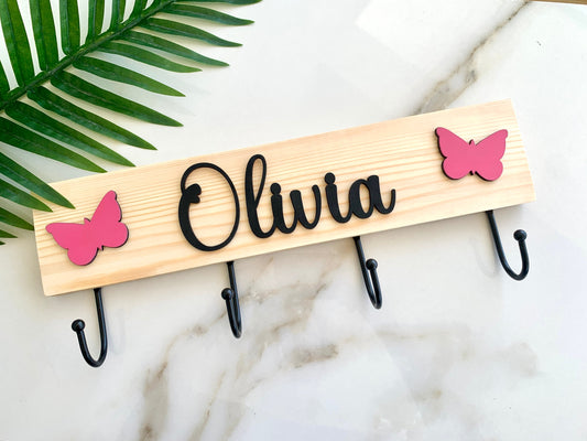 Children&#39;s Wall Hanger, Personalized Nursery Children Wardrobe, Baby Room Wooden Wall Organizer, Kids Room Hooks Rack, Kids Coat Hanger