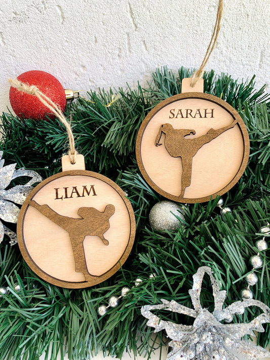 Martial Arts Christmas Ornament Personalized karate Ornament, JiuJitsu Custom Wood Bauble, Xmas Taekwondo Gift, Handmade Hanging Tree Decor