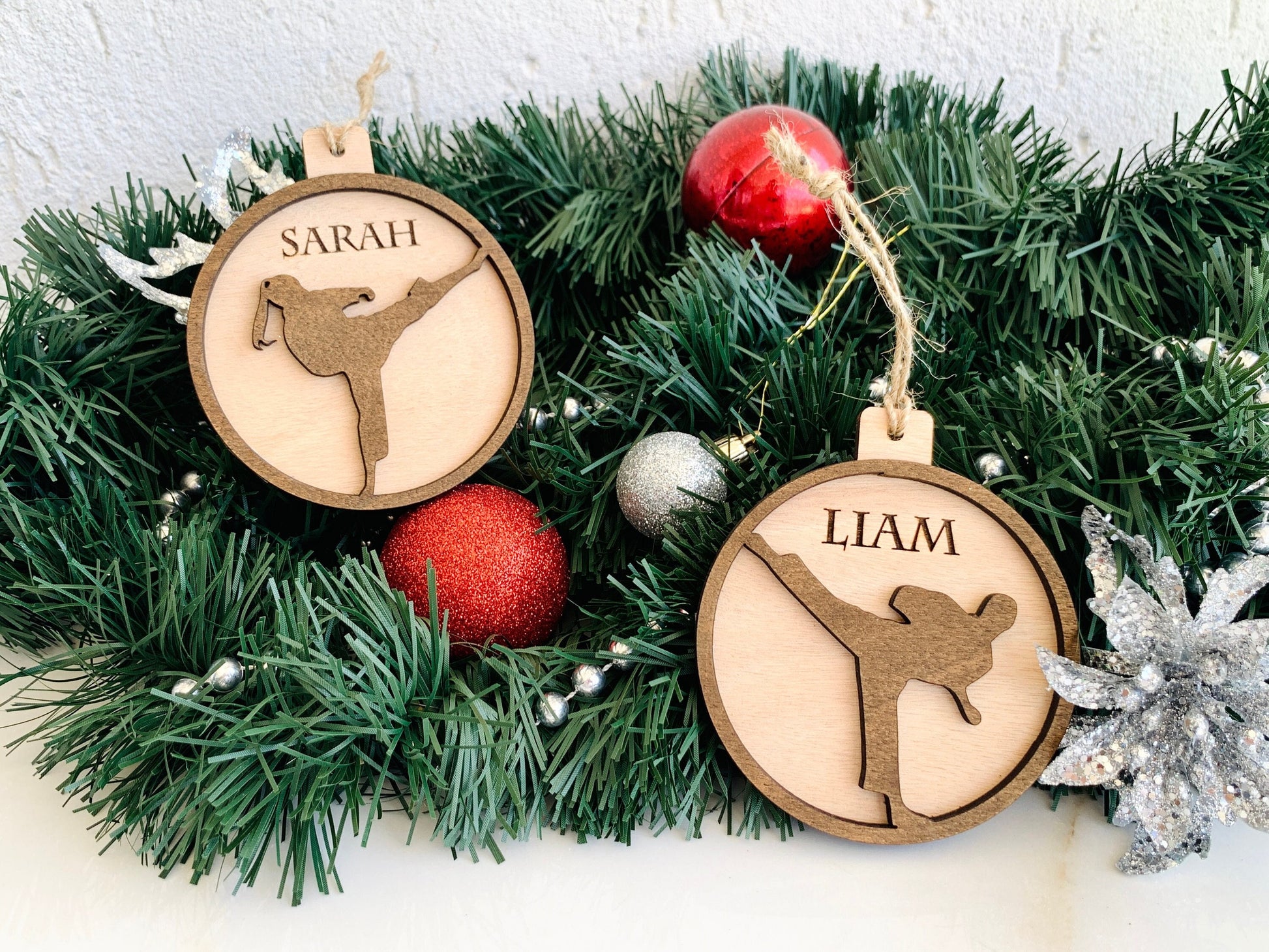 Martial Arts Christmas Ornament Personalized karate Ornament, JiuJitsu Custom Wood Bauble, Xmas Taekwondo Gift, Handmade Hanging Tree Decor