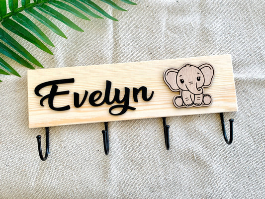 Nursery Children&#39;s Wardrobe, Personalized Children&#39;s Wall Hanger, Baby Room Wooden Wall Organizer, Kids Room Hooks Rack, Kids Coat Hanger
