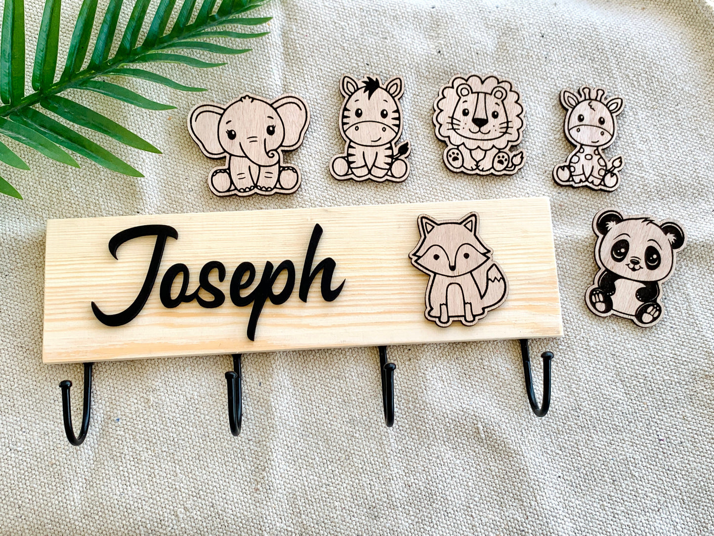 Safari Animal Wall Hooks Personalized Wooden Nursery Hanger, Elephant, Lion, Giraffe, Zebra Fox Panda, Children Coat Hanger, Kids Hooks Rack