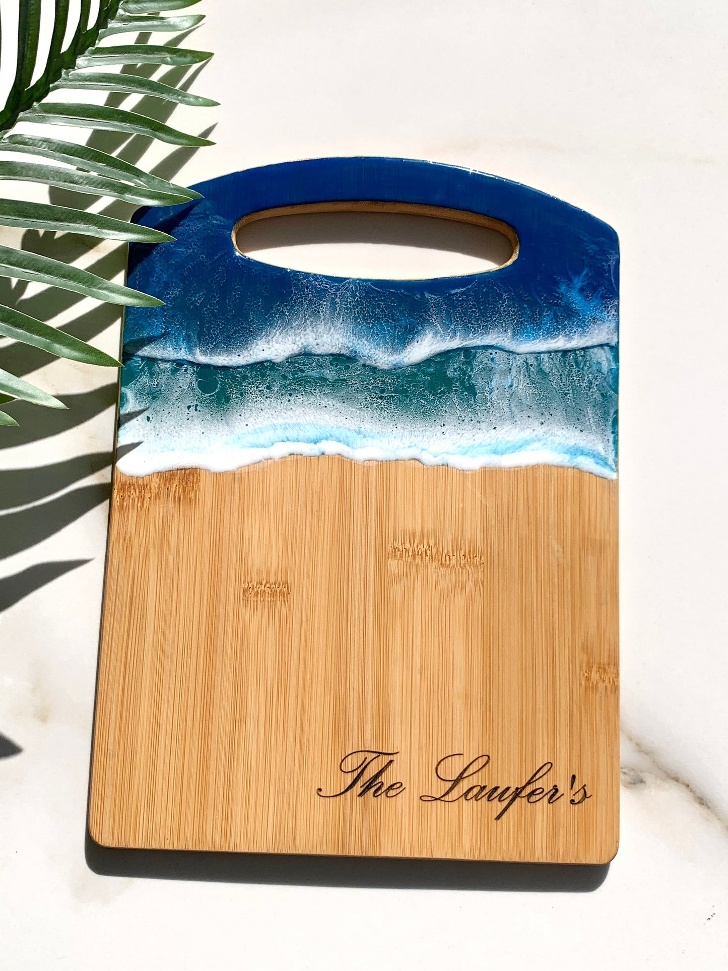 Ocean Resin Cutting Board Personalized, Ocean Chopping Cheese Board, Laser engraved Wood board. 3D Resin Ocean Art, Beach Waves Resin Board