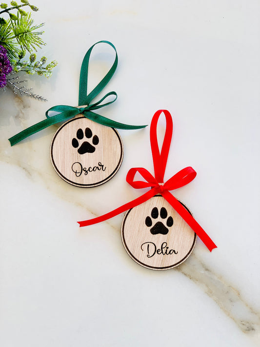 Dog Cat Paw Name Ornament, Custom Cat & Dog Christmas Bauble Pet Memorial Tags, Personalized Pet Christmas Decor, Custom Message Xmas Gift
