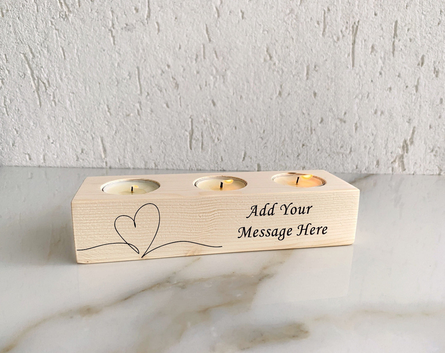 Personalized Rustic Wood Tealight Candle Holder - Custom Engraved Message - Handcrafted Minimalist Homeware for Valentine’s Day and Weddings