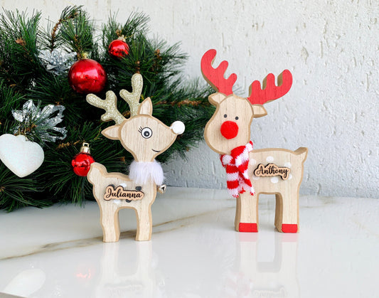 Personalized Christmas Reindeer, Place Name Settings, Freestanding Christmas Reindeer, Family Christmas Gifts, Xmas Wood Engraved Reindeer