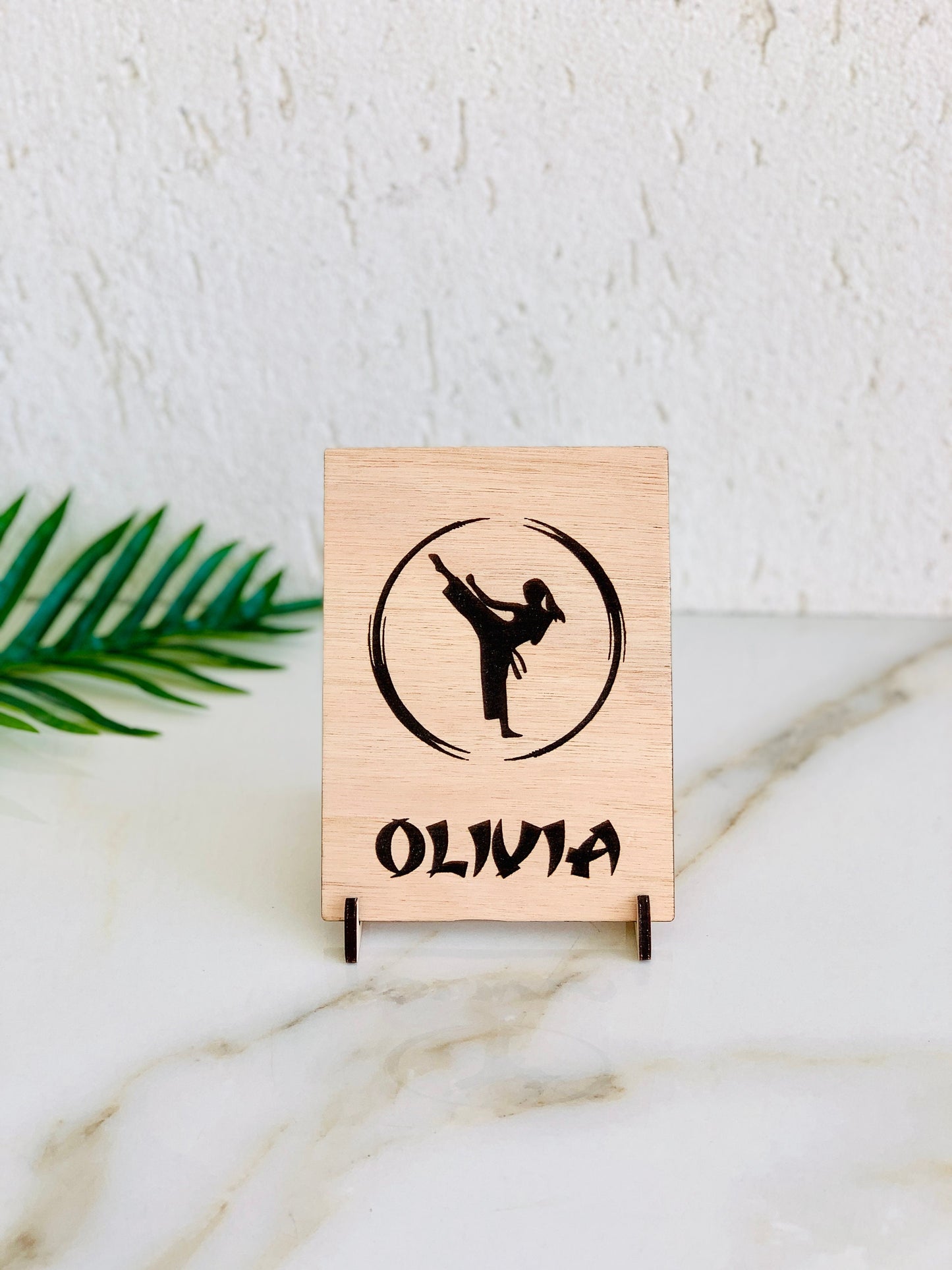 Personalized Martial Arts Wooden Birthday Card | Custom Name Karate, Taekwondo, Jiu-Jitsu Greeting Card | Engraved Message, With Table Stand