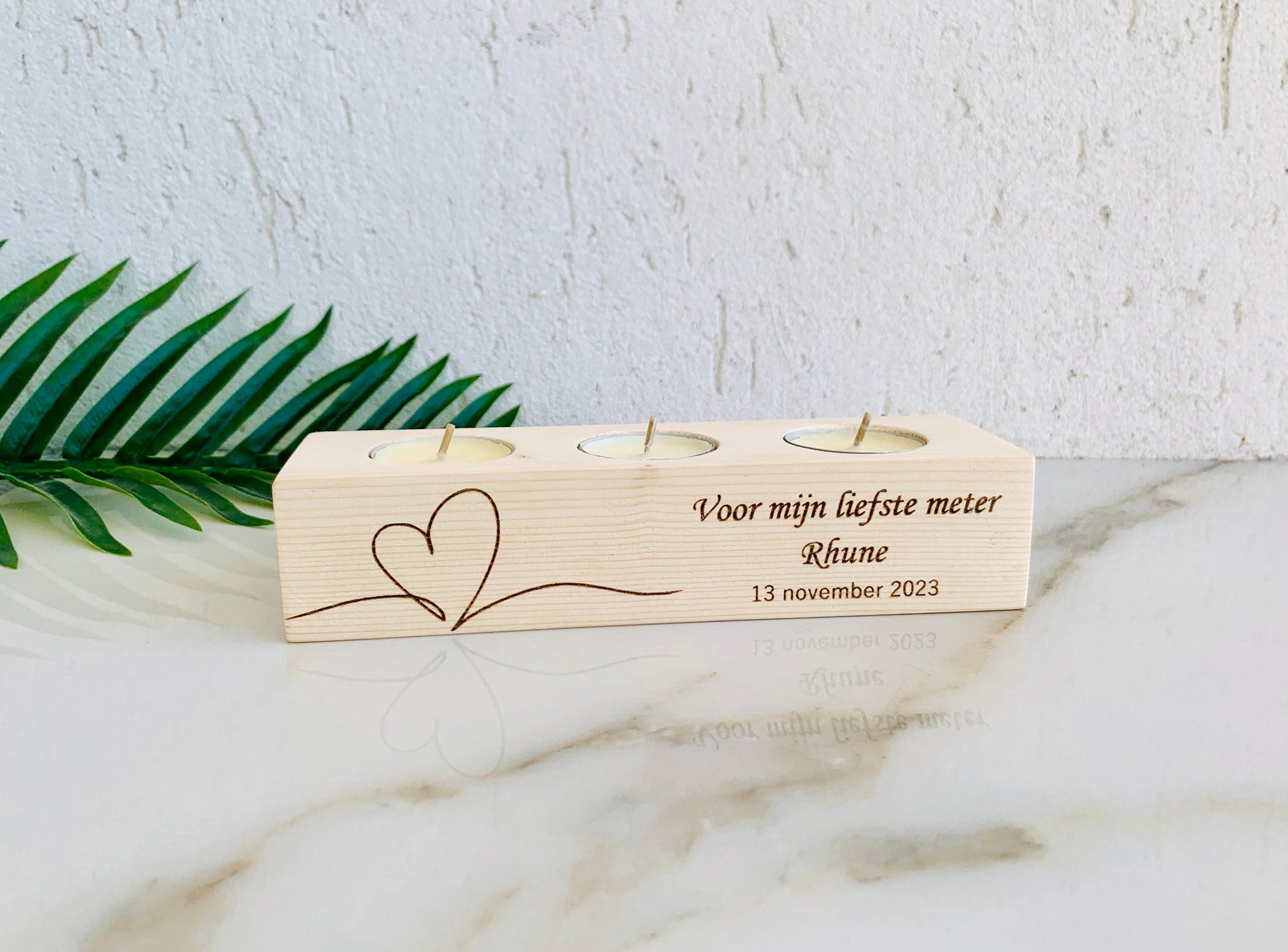 Personalized Rustic Wood Tealight Candle Holder - Custom Engraved Message - Handcrafted Minimalist Homeware for Valentine’s Day and Weddings