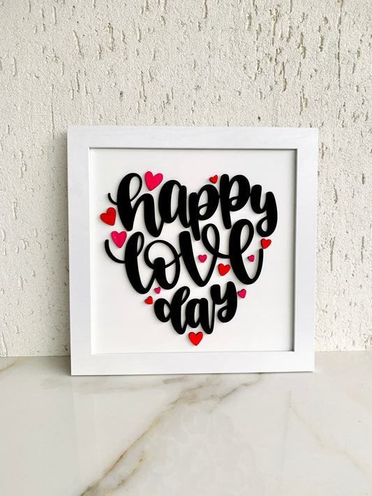 Happy Love Day Wood Framed Sign Wall Decor, Valentines Gift for Boy-Girlfriend, Housewarming Gift for Couple, Anniversary Gift for him/ her.