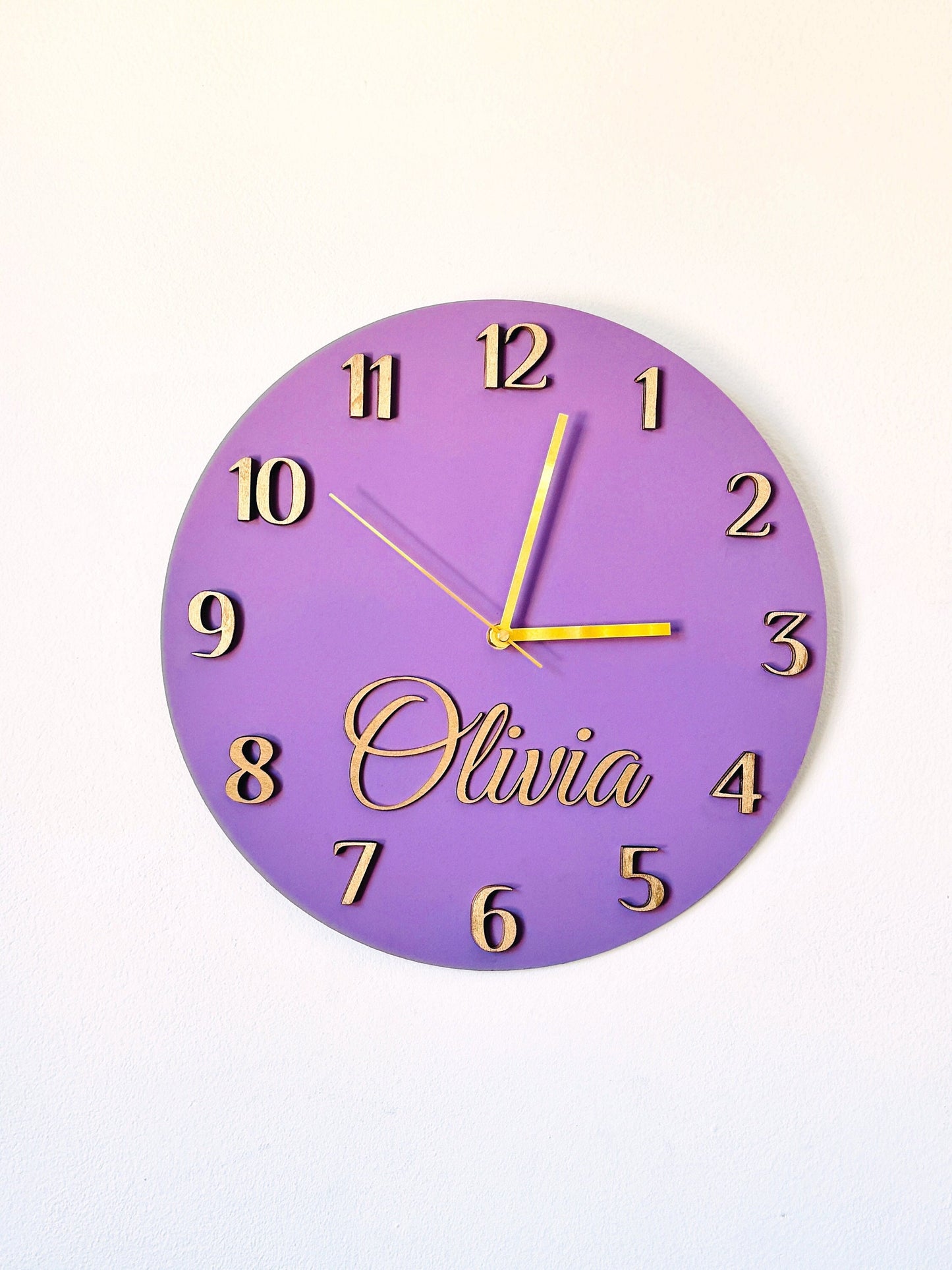 Kids Clock Personalized, Round Wooden Wall Clock with Name, Nursery Wall Clock, Girls Room Clock, Boys Wall Clock, Kids Room Decor