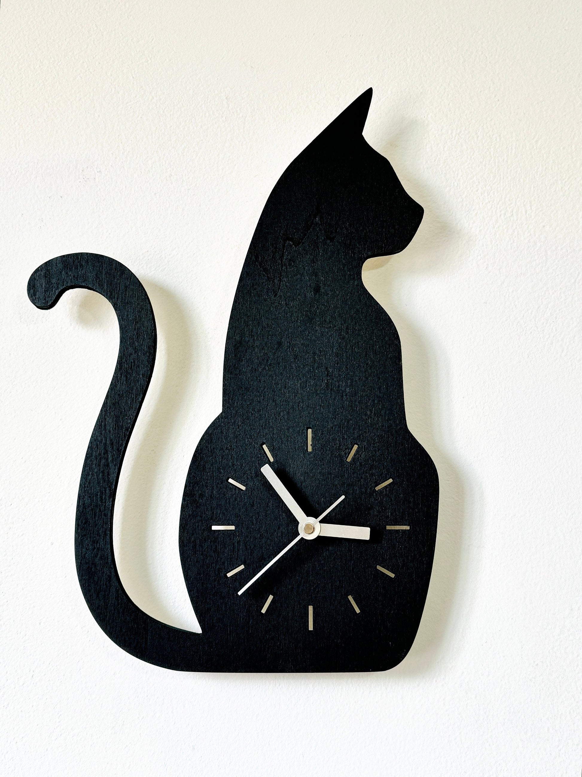 Cat Wall Clock, Black & Gold Wood Wall Hanging Clock, Angry Cat Wall Clock, Cat Lovers Gift, Crazy Cat Lady Gift