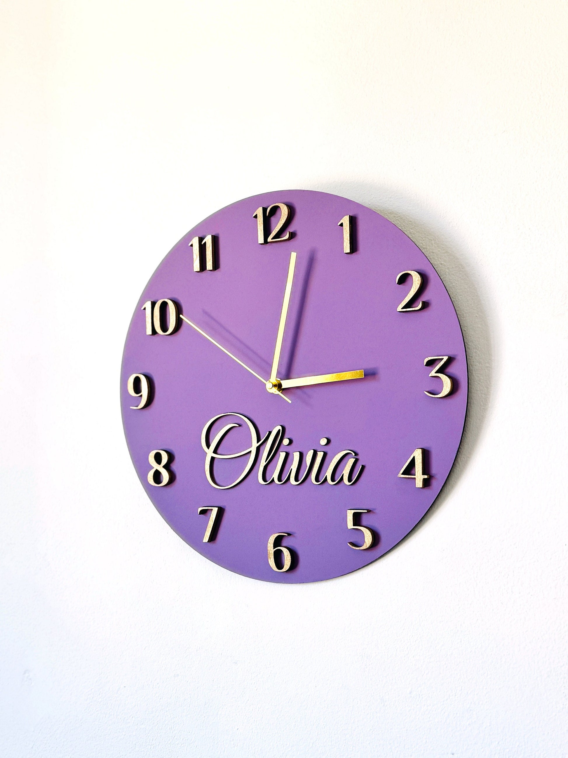 Kids Clock Personalized, Round Wooden Wall Clock with Name, Nursery Wall Clock, Girls Room Clock, Boys Wall Clock, Kids Room Decor