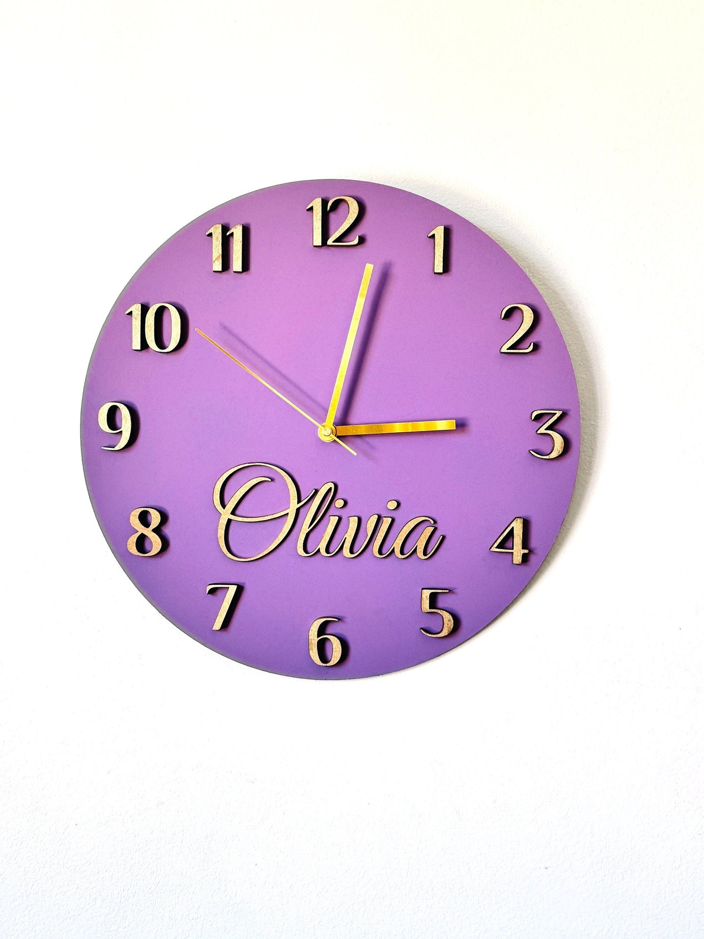 Kids Clock Personalized, Round Wooden Wall Clock with Name, Nursery Wall Clock, Girls Room Clock, Boys Wall Clock, Kids Room Decor