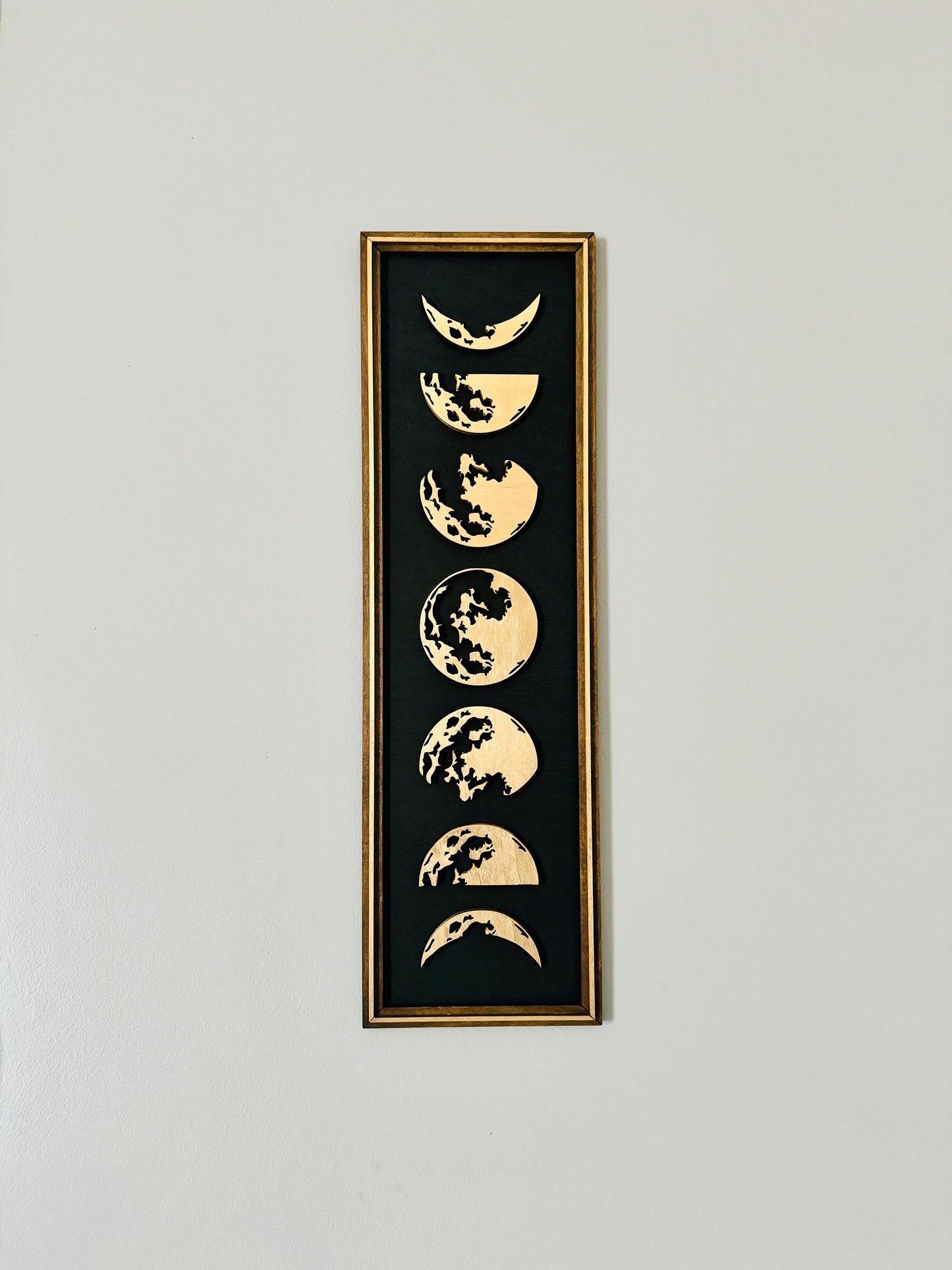 Moon Phases Wall Hanging Art, Large Wooden Hanging Sign, Black & Gold Home Decor, Livingroom Rustic Moon Plaque, Celestial Bedroom Decor