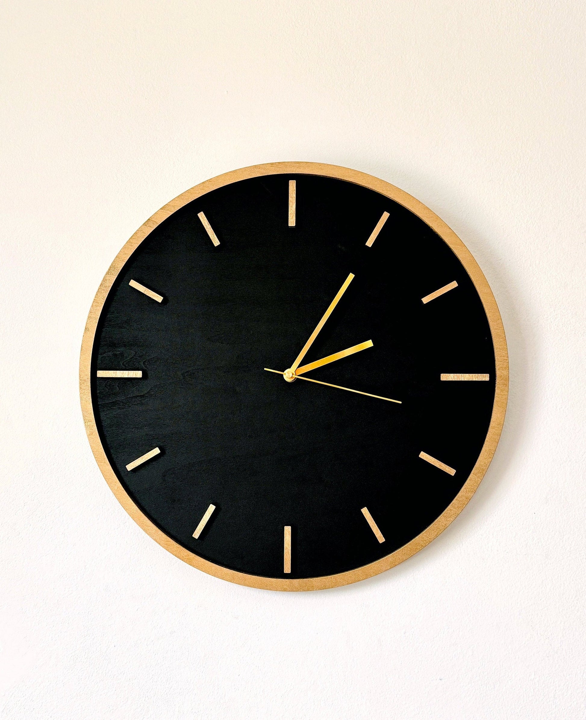 Black & Gold Wall Clock, Round Wooden Wall Hanging Clock, Black Silver Wall Clock, Black Copper Wall Clock, Black White Wall Clock