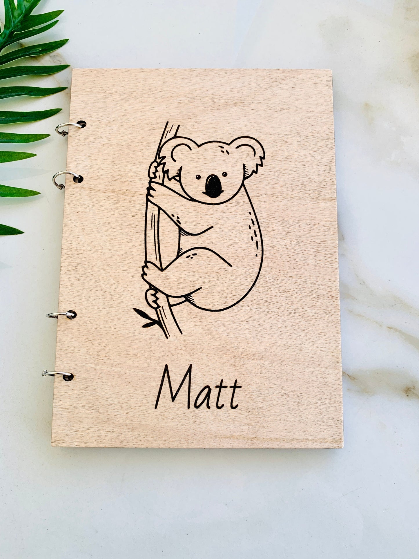 Koala Bear Wooden Notebook Personalized, Custom Koala Gift Engraved Notebook, Wooden Name Notepad, Personalized Journal Kids Sketchbook