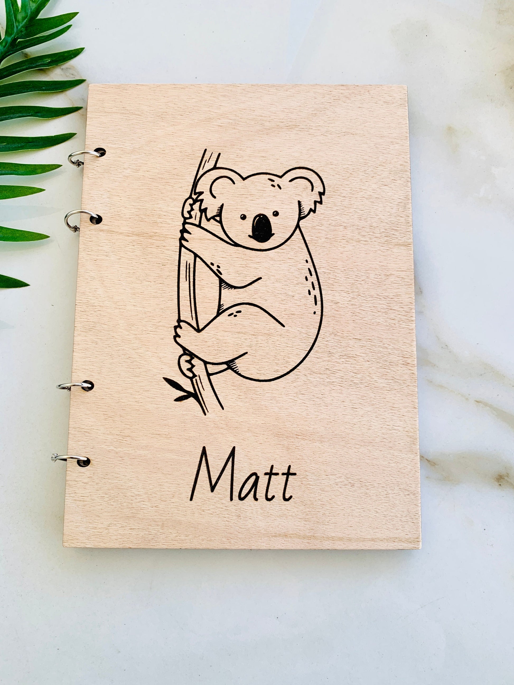 Koala Bear Wooden Notebook Personalized, Custom Koala Gift Engraved Notebook, Wooden Name Notepad, Personalized Journal Kids Sketchbook