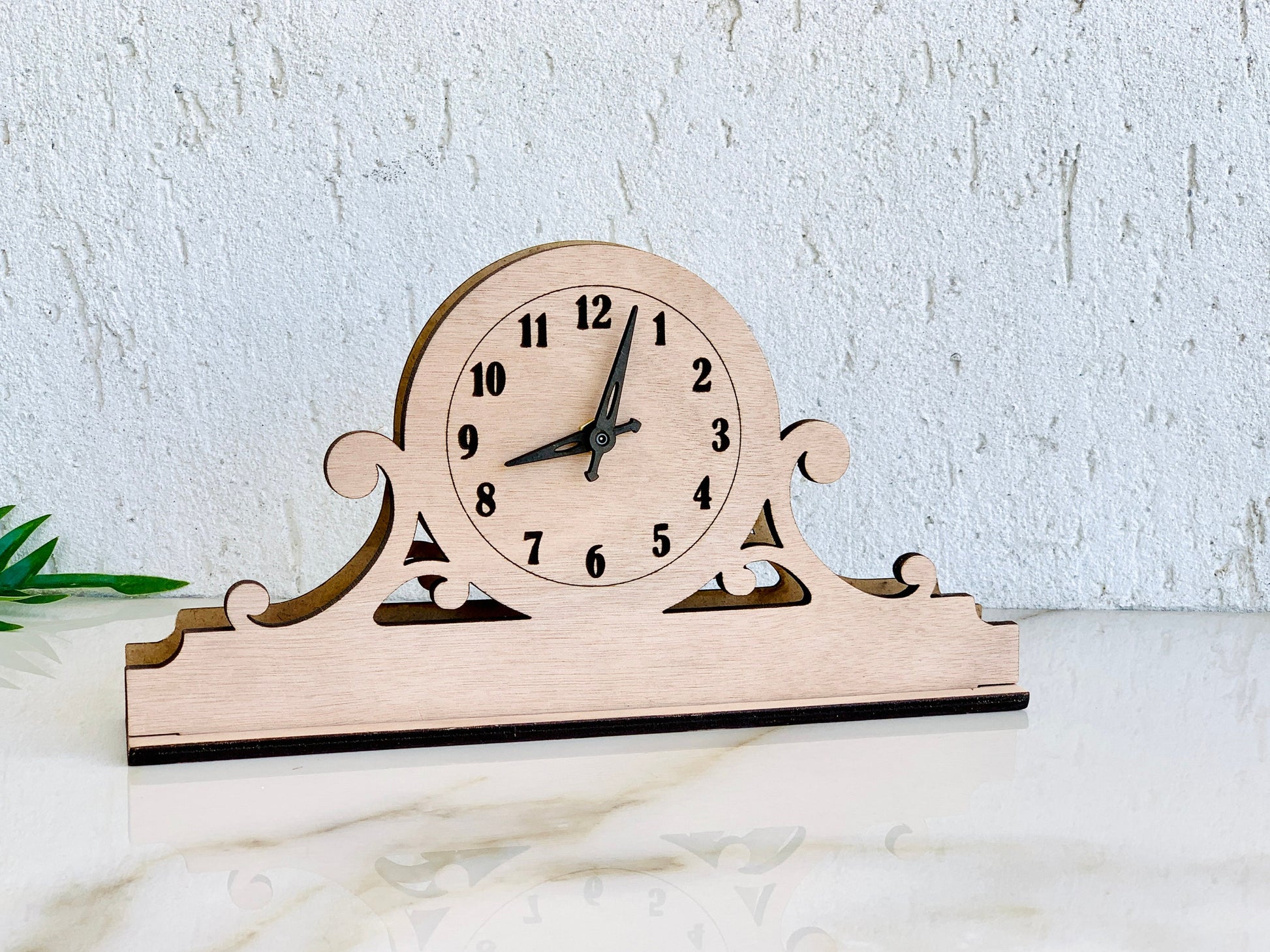 Modern personalized wood mantel clock with vintage antique desk clock design, suitable for office table, retro fireplace, and kitchen decor. Engraved mantel clock.