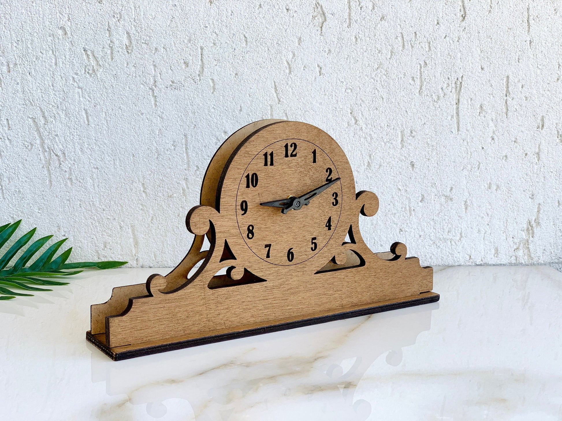 Modern personalized wood mantel clock with vintage antique desk clock design, suitable for office table, retro fireplace, and kitchen decor. Engraved mantel clock.