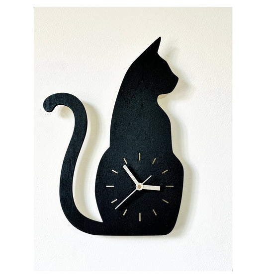 Cat Wall Clock, Black & Gold Wood Wall Hanging Clock, Angry Cat Wall Clock, Cat Lovers Gift, Crazy Cat Lady Gift