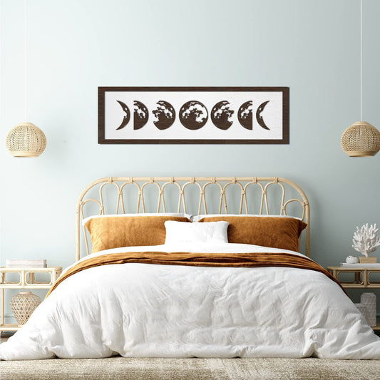 Wooden Moon Phases Wall Hanging Art, Large Wood Sign for Cosmic Home Decor, Livingroom Rustic Moon Wood Plaque, Celestial Bedroom Decor