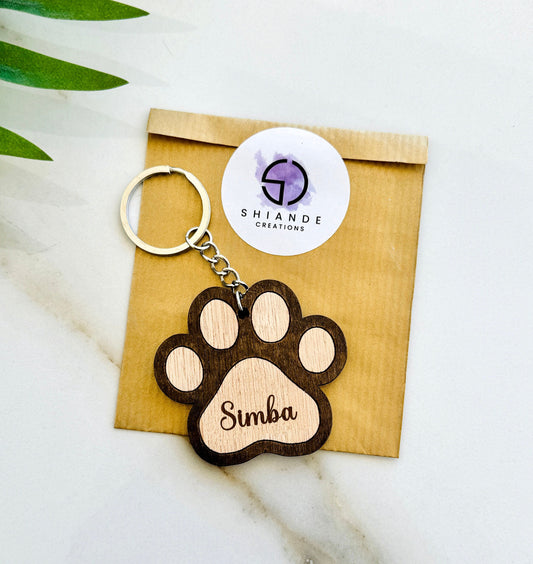 Paw Keyring Personalised Cat Keychain, Dog Name Paw Print, Pet Memory Charm, Memorial Paw Print Key chain Gift, Paw Wood cut out Keychain