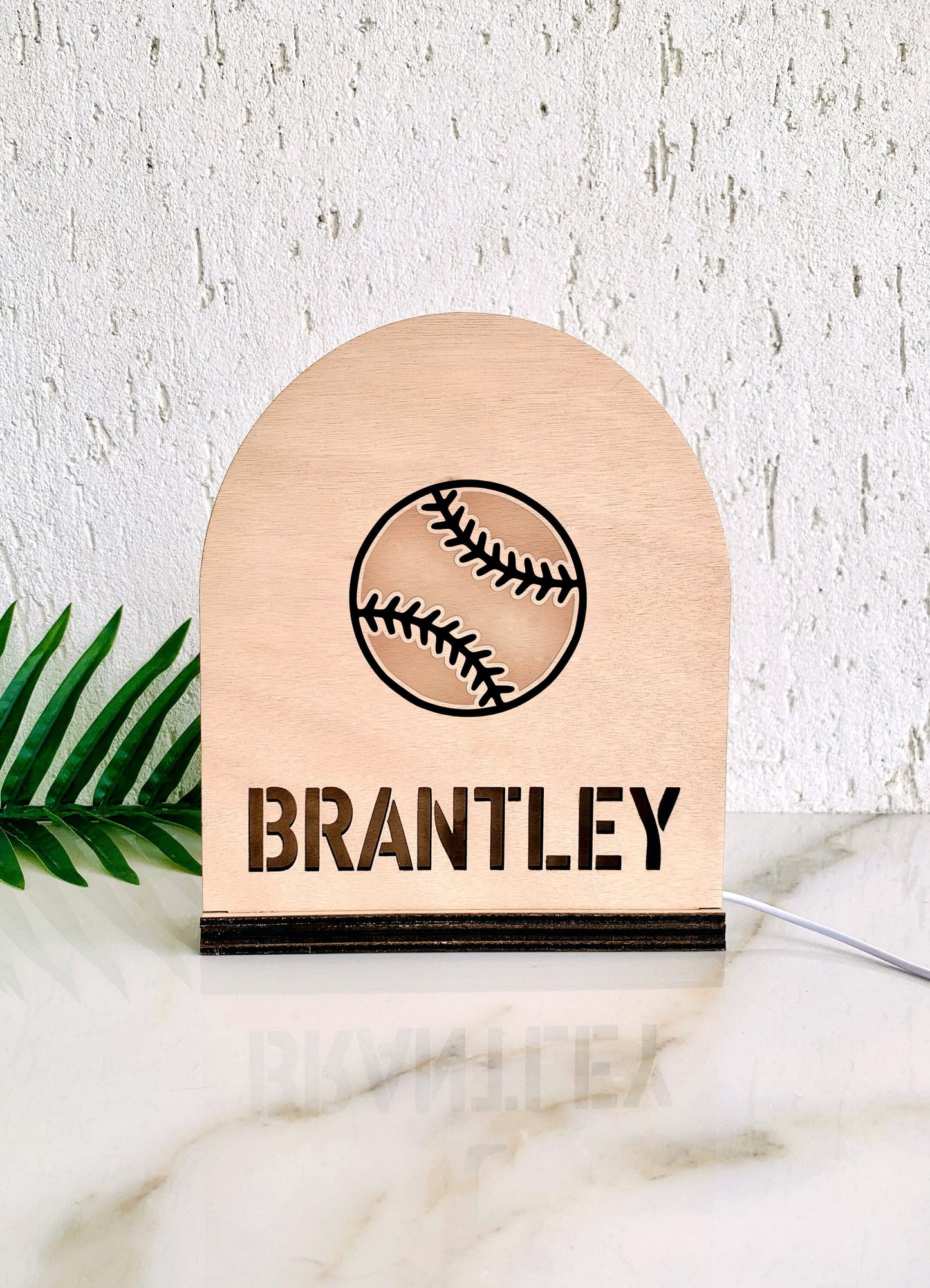 Softball Name Lamp, Personalized Coach Gift from Team, Wood Arch Baseball NightLight, Custom LED Sign, Kids Bedside Lamp, Boys Hobby Gift