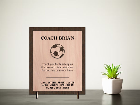 Personalized Soccer Team Coach&#39;s Plaque, Thank you End of Season Gift to Coach, Wood Sign With Players Names, Appreciation Recognition Award