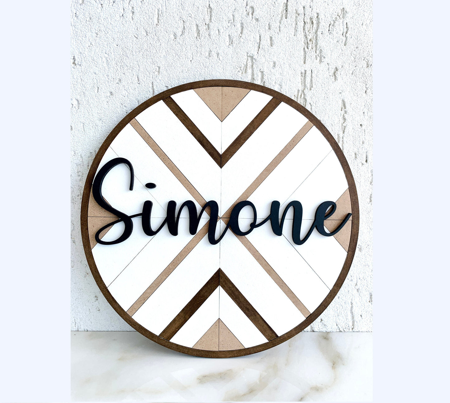 Round Wooden Name Sign for Nursery Barn Quilt Family Name Sign Custom Plaque Aztec Personalized Mosaic Sign Rustic Arrow Name Sign Hanging