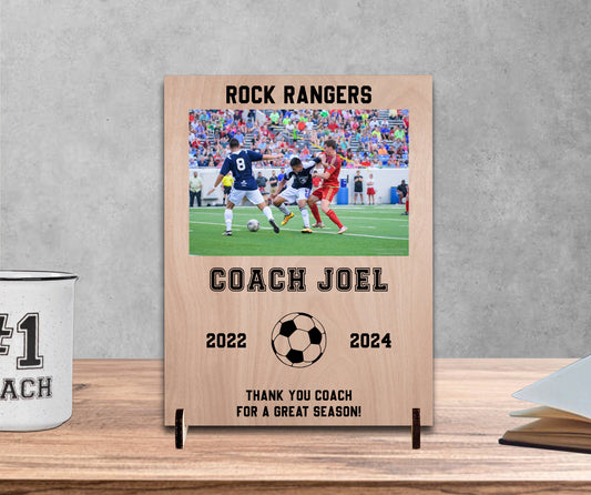 Personalized Soccer Coach Gift, End of Season Gift, Football Award Plaque Wooden Picture Frame, Thank You Coach Appreciation Gift from Team