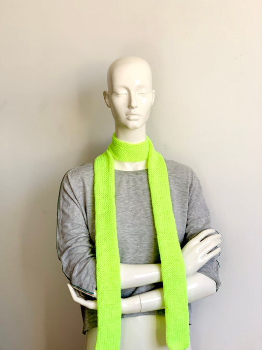 Skinny Scarf Neon Green Skinny Knit Scarf, Glowing Green Long Scarf Tie, Yellow Bright  Green Double Tube Thin Scarf, Women Knitted Scarves