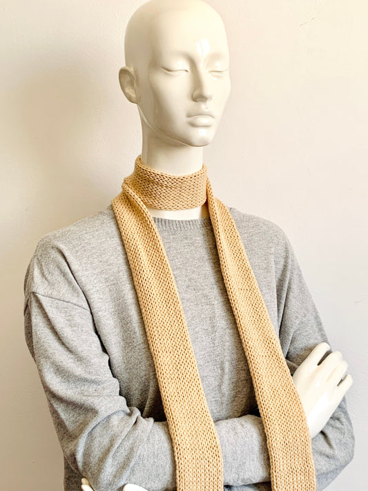 Skinny Scarf, Gold Beige Skinny Knit Scarf, Handmade Sandy Beach Long Scarf, Buff Beige Double Sided Thin Scarf, Women Knitted Scarves