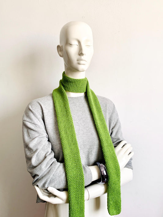 Skinny Scarf, Matcha Green Skinny Knit Scarf, Handmade Pistachio Green Long Scarf Tie, Sage Green Double Sided Tube Scarf, Knitted Scarves