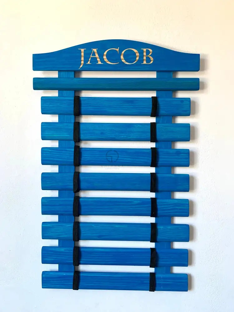 Karate Belt Display White Personalized: Solid Wood Martial Arts Taekwondo Jiu Jitsu Judo Belt Organizer 5 Belts / Blue