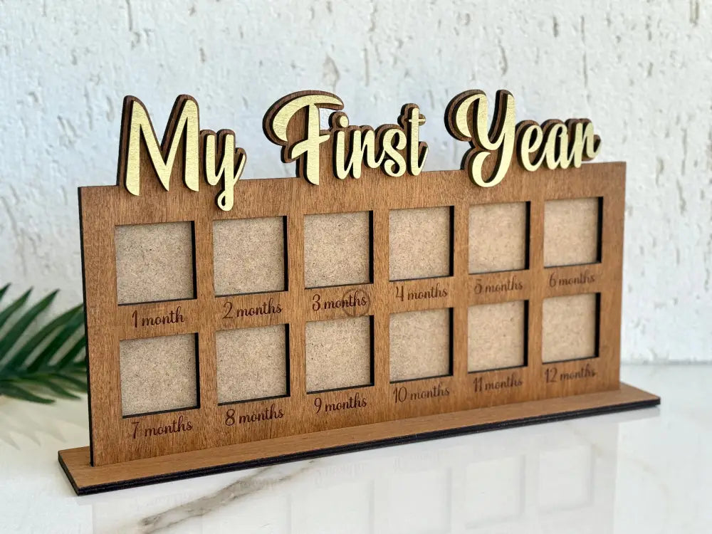 Personalized Baby Milestone Photo Frame: First Year Wooden Picture Board