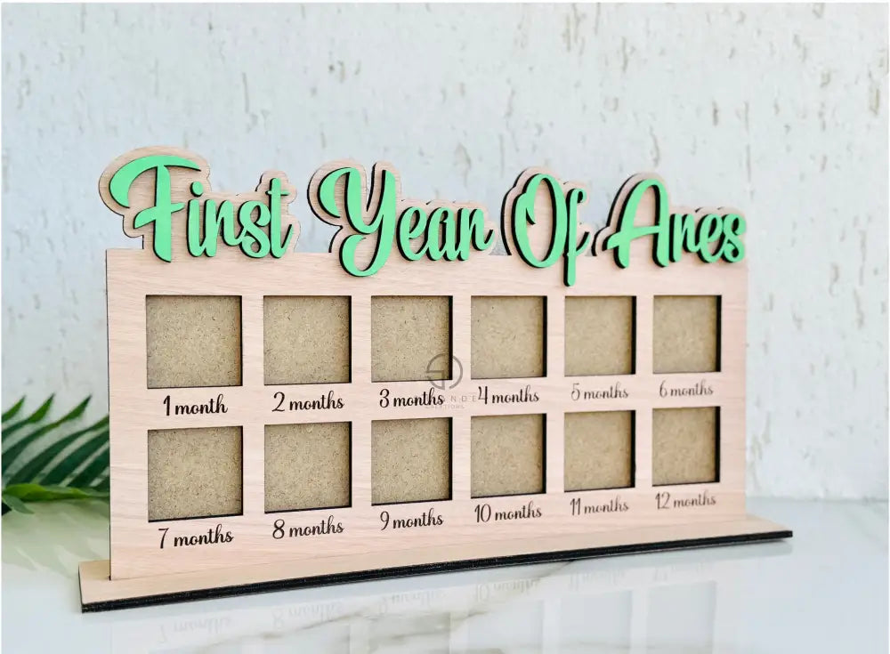 Personalized Baby Milestone Photo Frame: First Year Wooden Picture Board