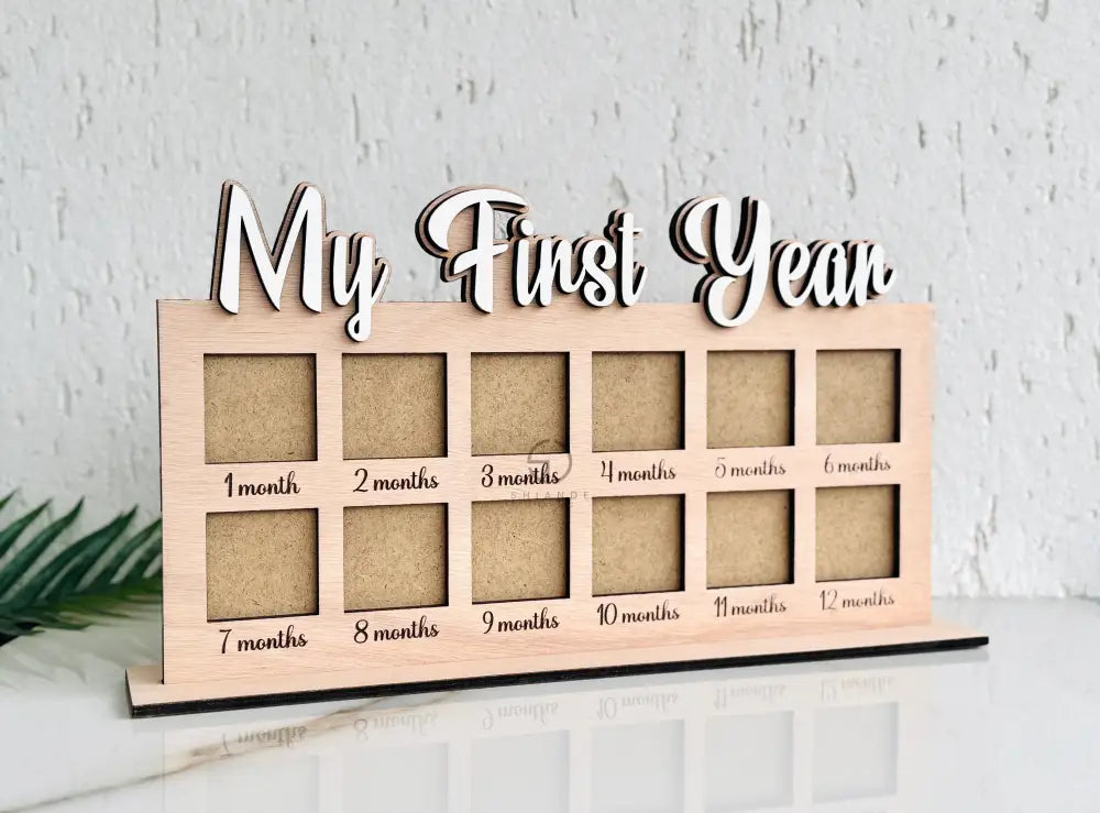 Personalized Baby Milestone Photo Frame: First Year Wooden Picture Board