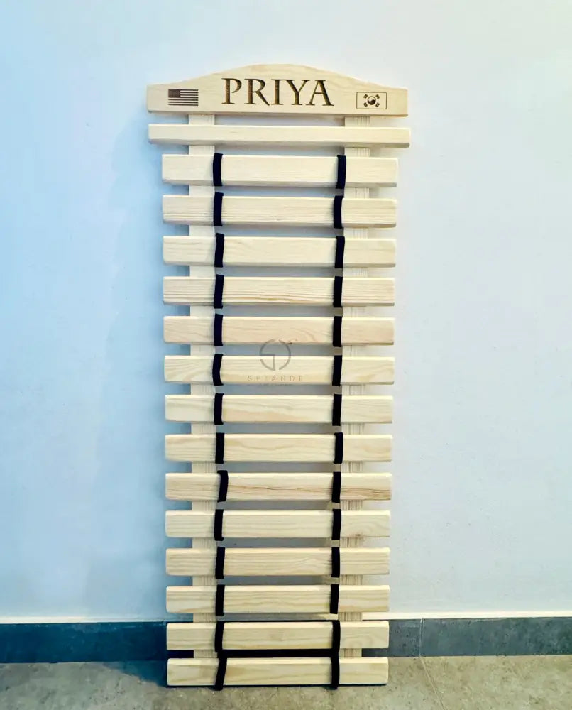 Personalized  karate belt display rack for martial arts, taekwondo, jiu-jitsu, BJJ, Solid Wood handmade organizer for showcasing earned belts.