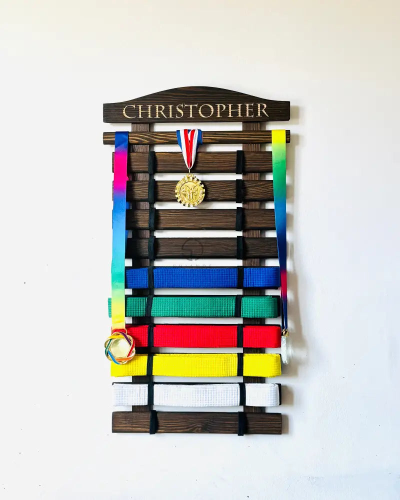 Karate Belt Display Personalized Solid Wood Martial Arts, Taekwondo, Jiu Jitsu 5-18 Belts Organizer