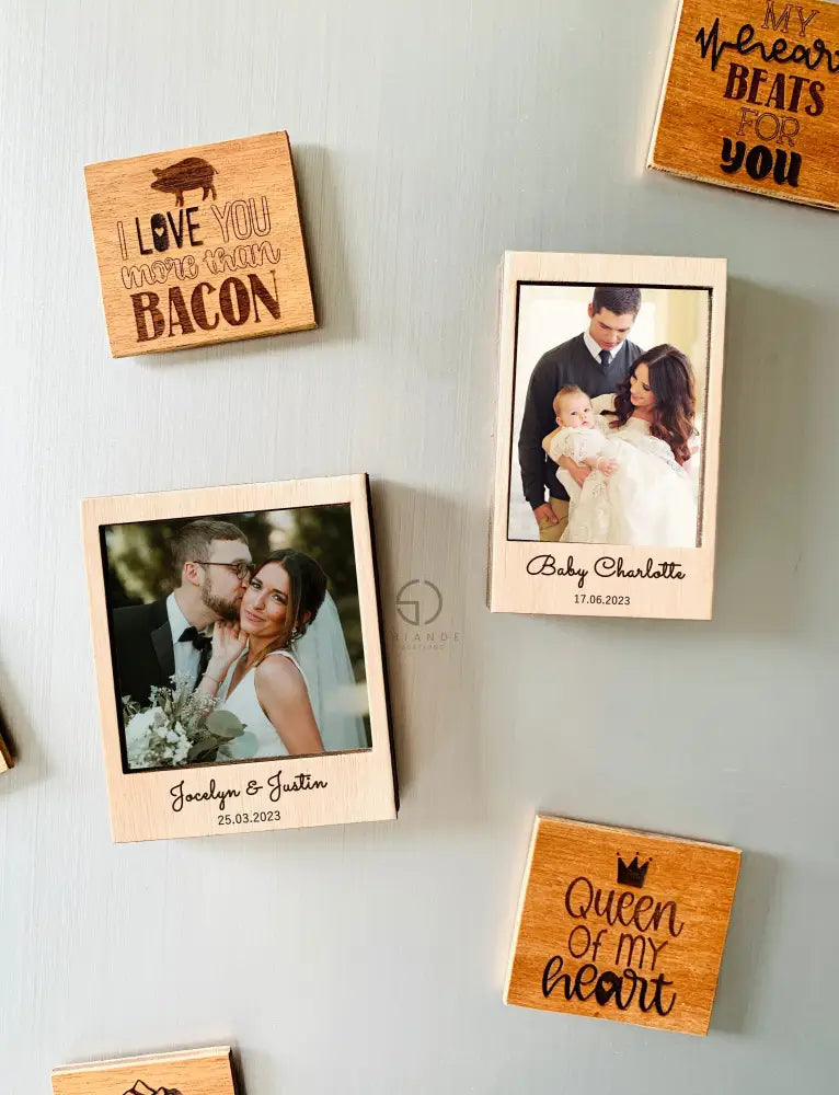 Personalized Magnetic Small Picture Frame: Engraved Mini Wood Polaroid/Instax Photo Frame