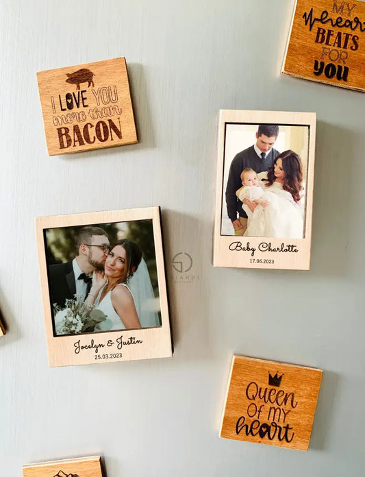 Personalized Magnetic Small Picture Frame: Engraved Mini Wood Polaroid/Instax Photo Frame