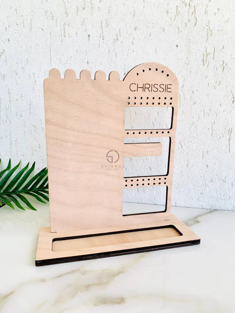 Personalized Wood Jewelry Organizer Stand: Necklace Ring Earring Holder